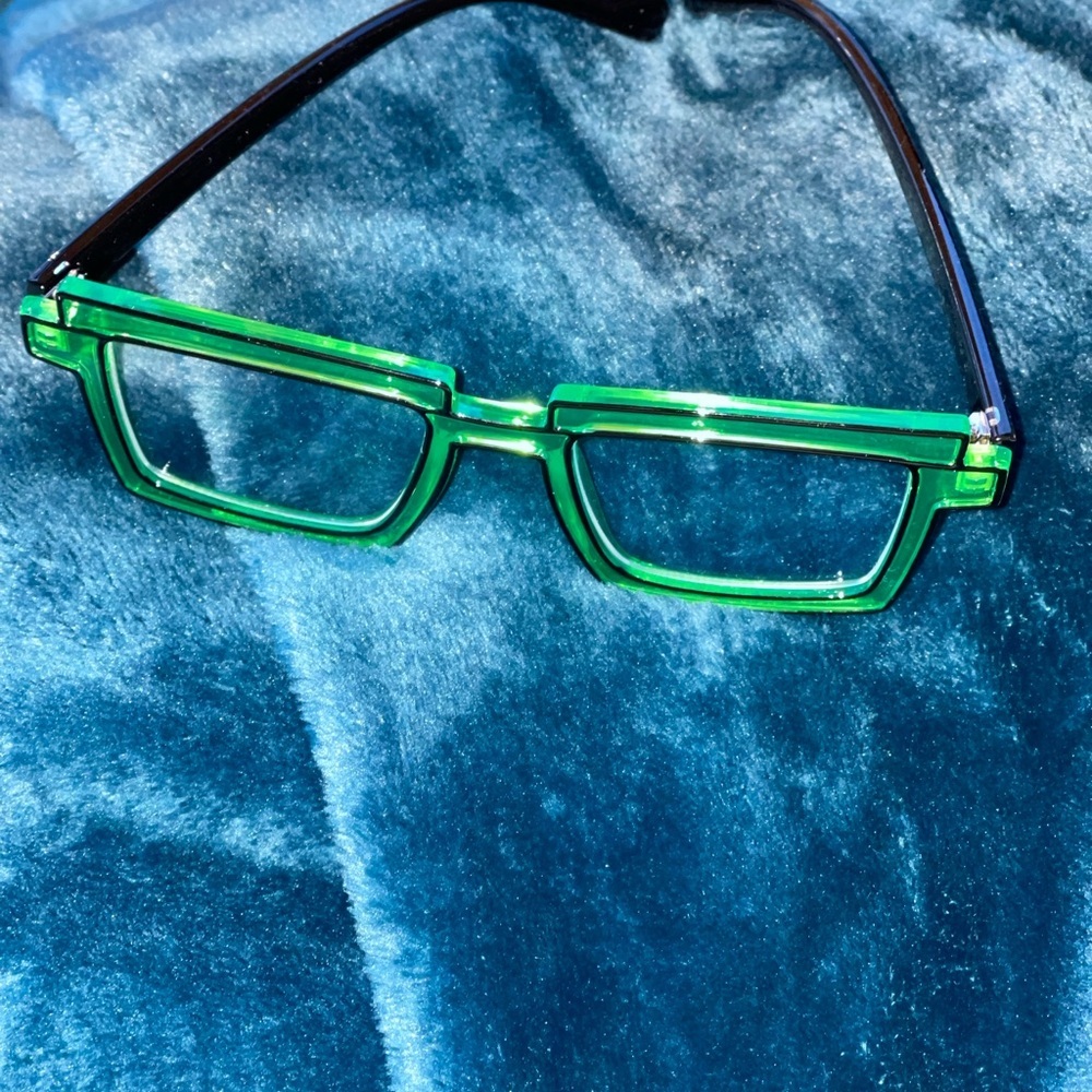 Manga Cartoon Anti-blue Light Color block Eyeglasses In Green - Picture 8 of 12